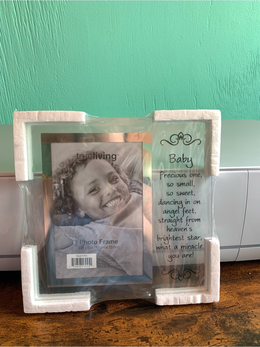 TrueLiving Mint Glass/Mirror Baby Picture Frame with Sentiment